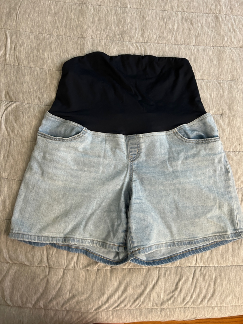 Light Wash Denim Maternity Over Belly Shorts